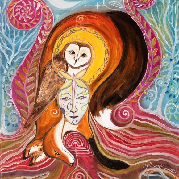 Spirit Guides Art Print Oil Painting Fox Owl Totem Animal Whimsical surrealism - Picture 7 of 7